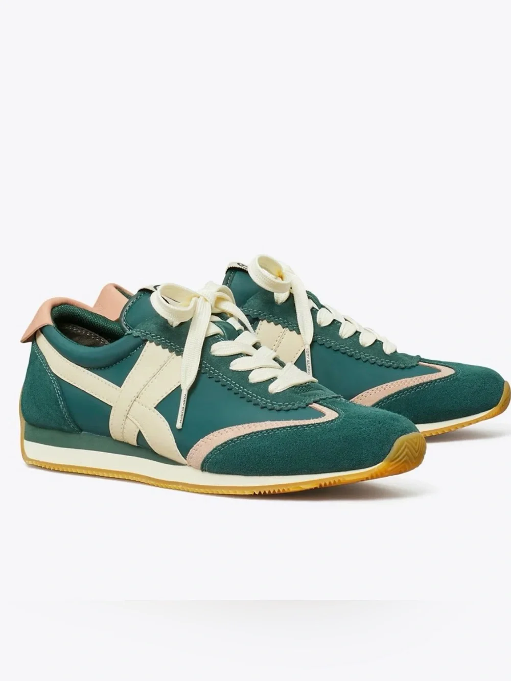 Tory Burch Women's HANK Nylon & Suede Sneakers, Bottle Green Size 8 (M) NEW